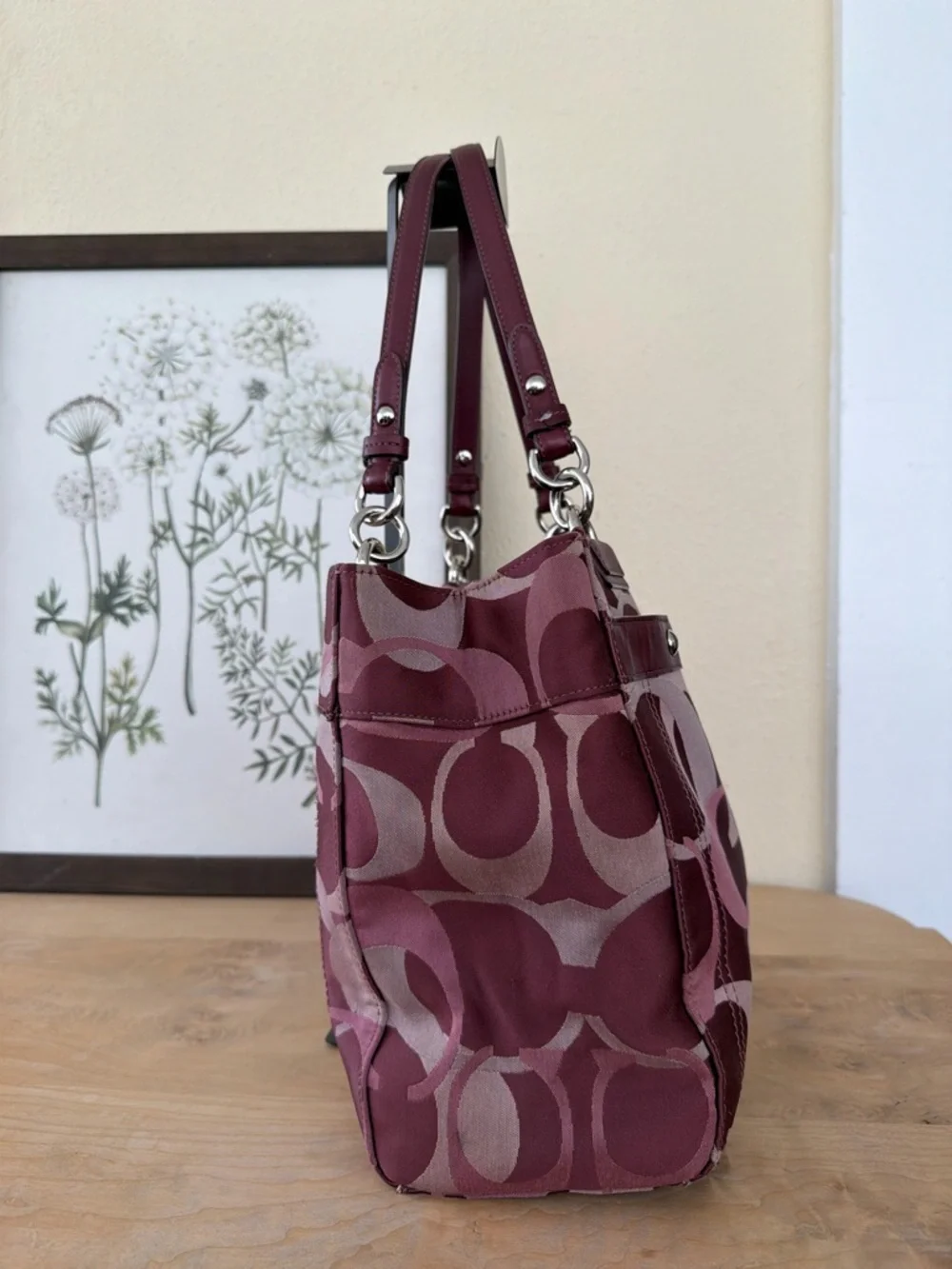 Coach Burgundy Signature Jacquard Shoulder Bag - Picture 4 of 8